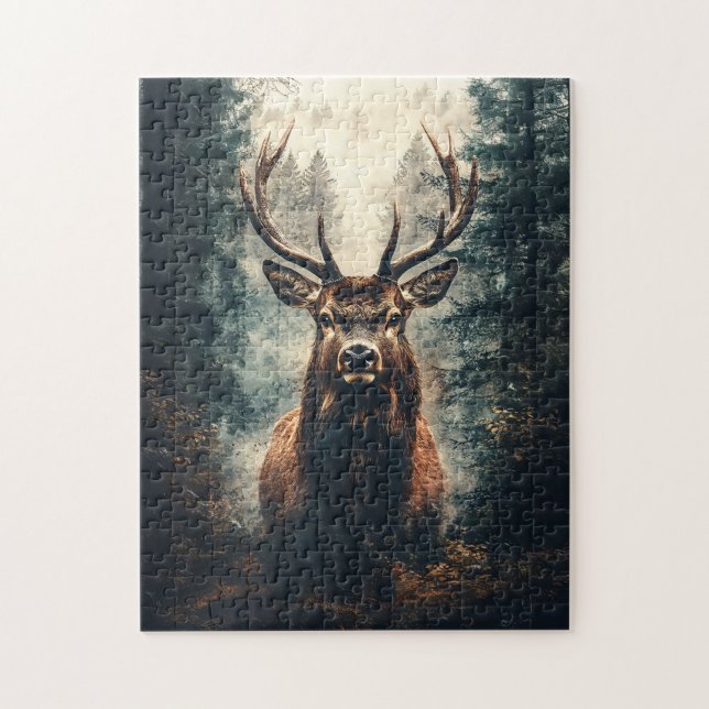 Dramatic Elk in the Woods Jigsaw Puzzle (Vertical)
