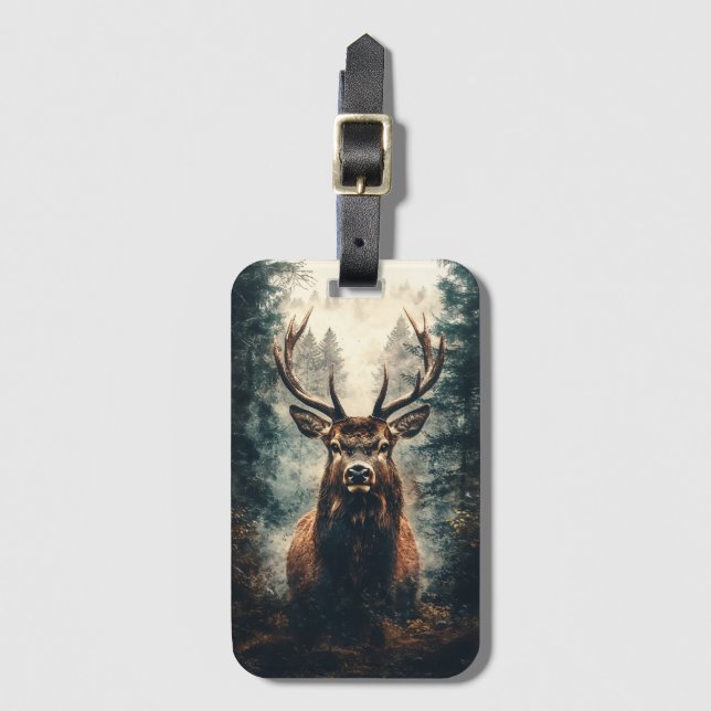 Dramatic Elk in the Woods Luggage Tag (Front Vertical)