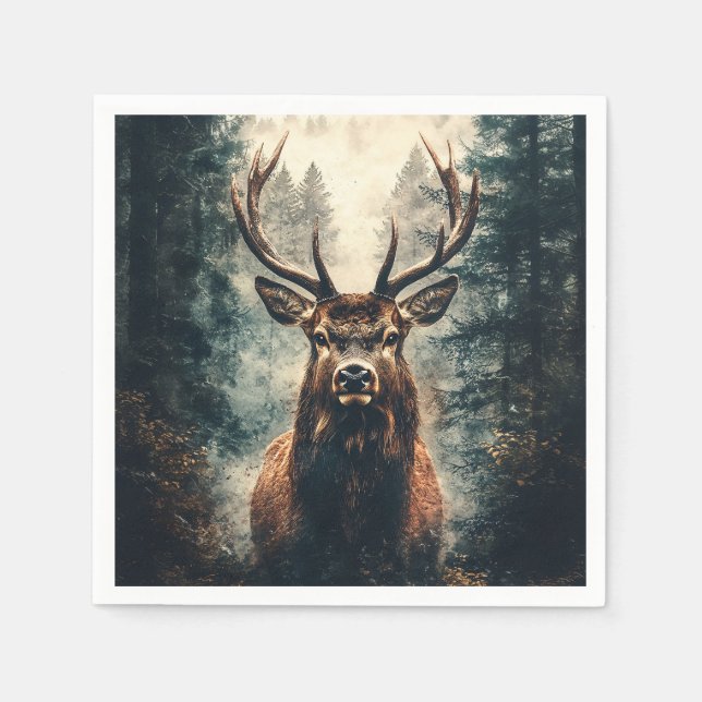 Dramatic Elk in the Woods Napkin (Front)