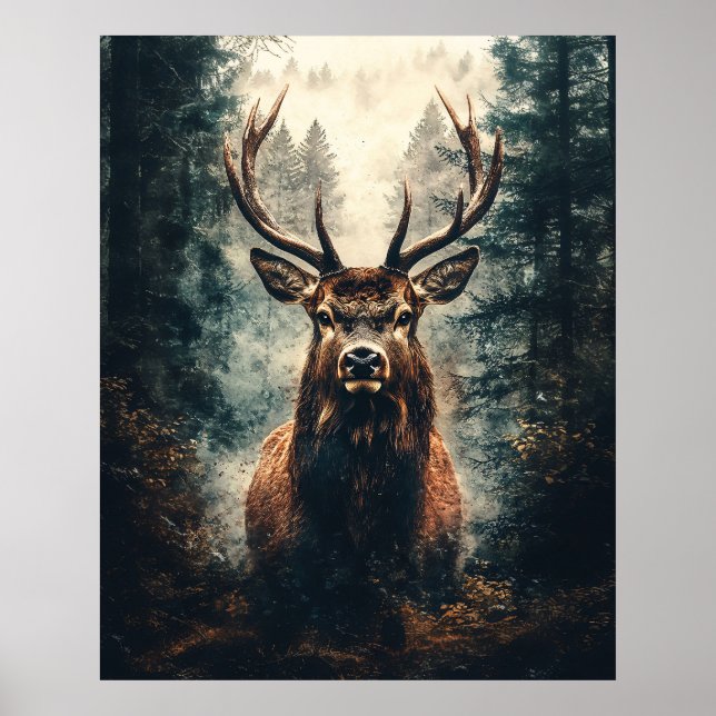 Dramatic Elk in the Woods Poster (Front)