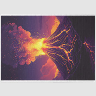 Dramatic Erupting Volcano Art Decoupage Tissue Paper