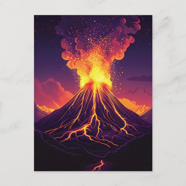 Dramatic Erupting Volcano Art Postcard (Front)