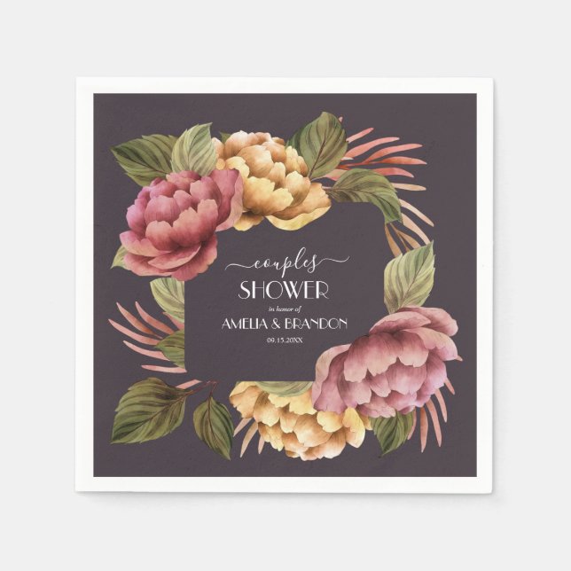 Dramatic Floral Couples Wedding Shower Napkin (Front)