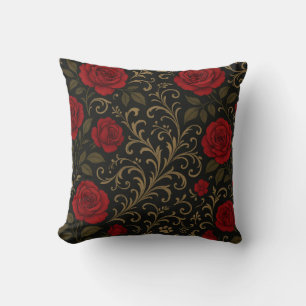 Dramatic Floral Red Romantic Spanish Scrolls Cushion