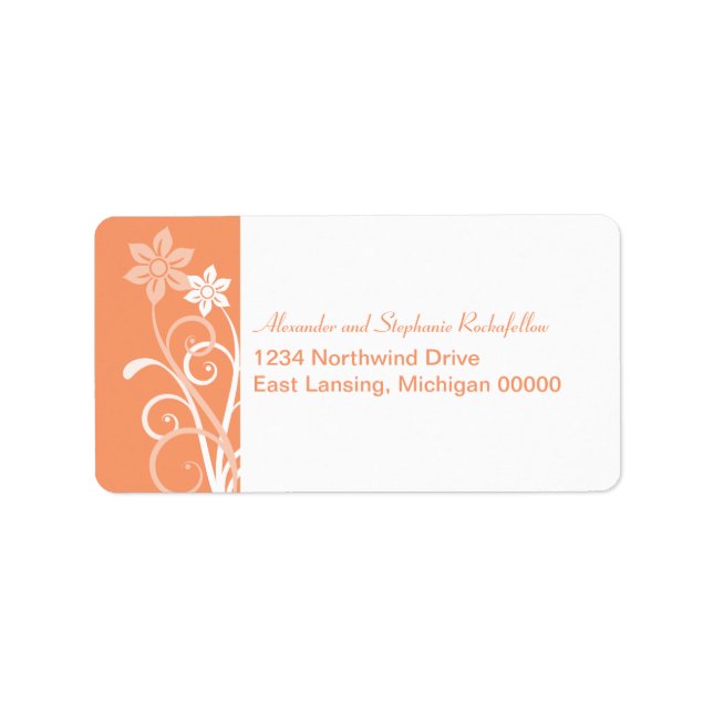 Dramatic Floral Swirls Address Labels, Orange Label (Front)