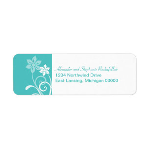 Dramatic Floral Swirls Return Address Labels, Aqua Label