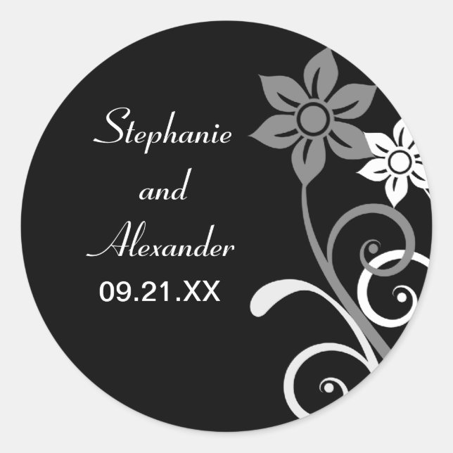 Dramatic Floral Swirls Wedding Stickers (Front)