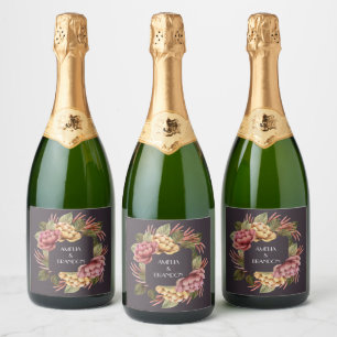 Dramatic Floral Wedding  Sparkling Wine Label