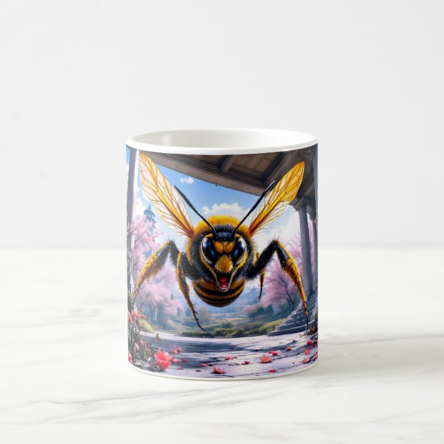 Dramatic Flying Wasp Illustration Coffee Mug (Center)