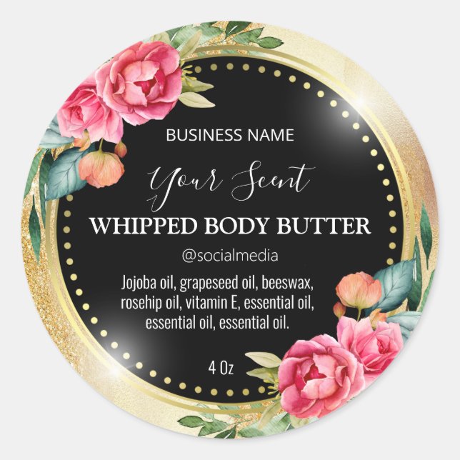 Dramatic Gold Glitter And Ink Body Butter Labels (Front)