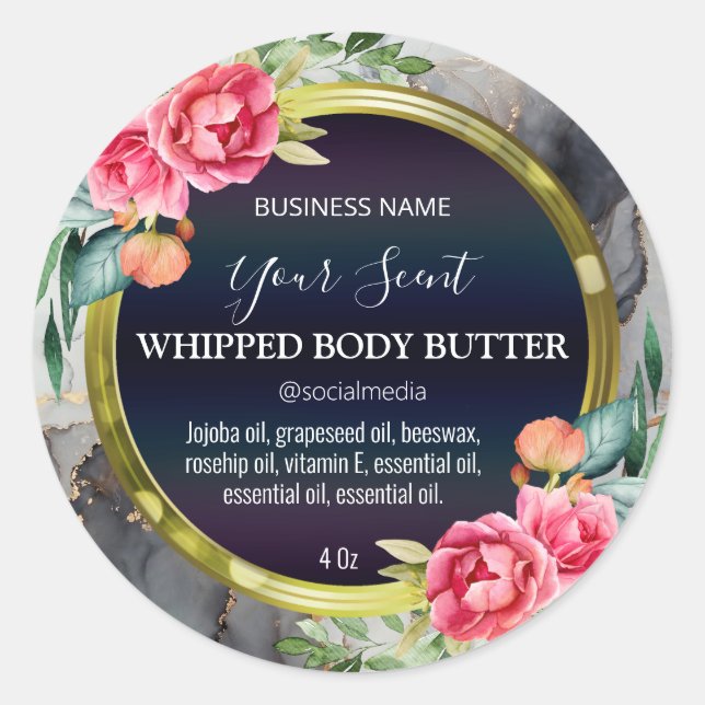 Dramatic Ink Floral Black Body Butter Labels (Front)