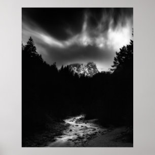 Dramatic landscape of mountains and river poster