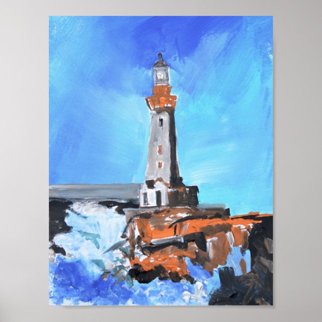 Dramatic Lighthouse & Crashing Waves Poster (Front)
