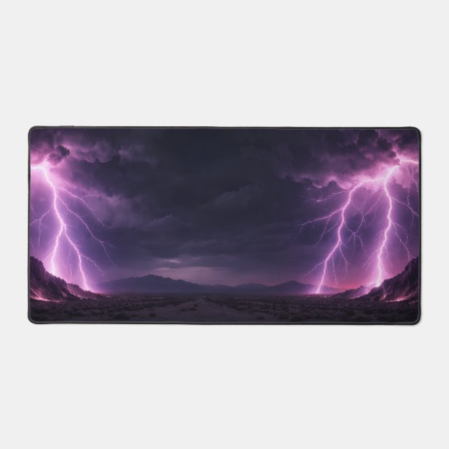 Dramatic Lightning Storm Desert Horizon Desk Mat (Front)