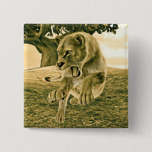 Dramatic Lioness Safari Wildlife Art 15 Cm Square Badge