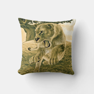 Dramatic Lioness Safari Wildlife Art Cushion
