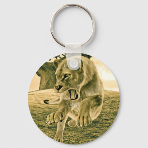 Dramatic Lioness Safari Wildlife Art Key Ring