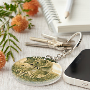 Dramatic Lioness Safari Wildlife Art Key Ring