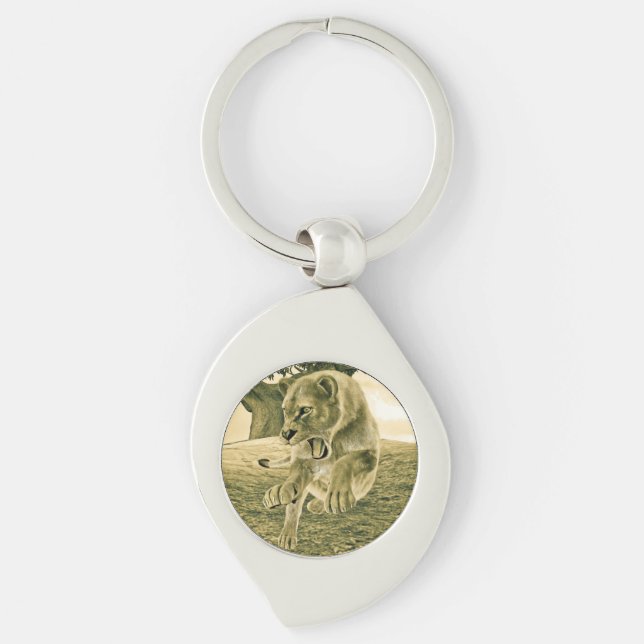 Dramatic Lioness Safari Wildlife Art Key Ring (Front)