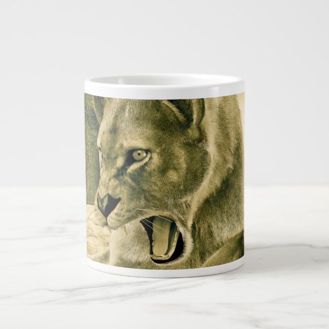 Dramatic Lioness Safari Wildlife Art Large Coffee Mug (Front)