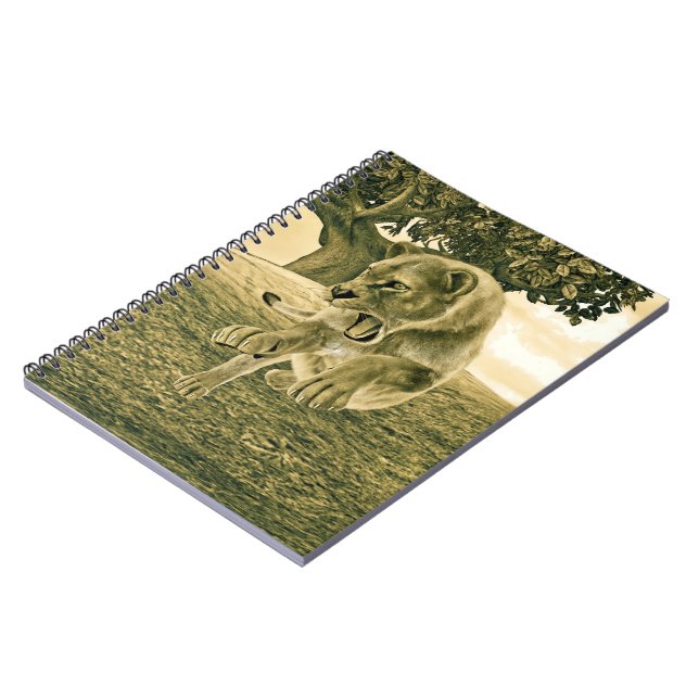 Dramatic Lioness Safari Wildlife Art Notebook (Left Side)
