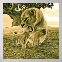 Dramatic Lioness Safari Wildlife Art