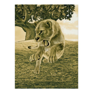 Dramatic Lioness Safari Wildlife Art Poster