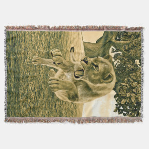 Dramatic Lioness Safari Wildlife Art Throw Blanket