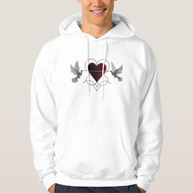 Dramatic Love Doves Velvet Heart Pullover Hoodie  (Front)