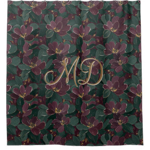 Dramatic Maroon And Forest Green Floral  Shower Curtain