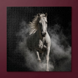 Dramatic Midnight White Stallion Jigsaw Puzzle