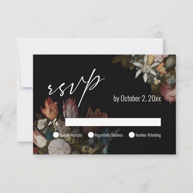 Dramatic, Moody Dutch Masters Tulips in Bouquet RSVP Card (Front)