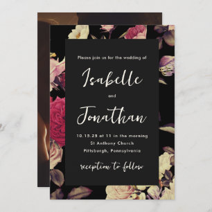 Dramatic Moody Floral Photo Wedding Invitation