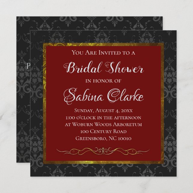 Dramatic Moody Gothic Brocade Bridal Shower Invite (Front/Back)