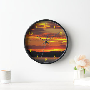 Dramatic Orange Sunset Landscape Clock