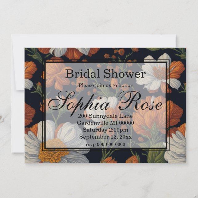 Dramatic Orange white elegant retro flowers Invitation (Front)