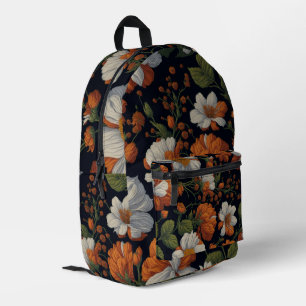 Dramatic Orange white elegant retro flowers Printed Backpack