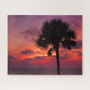 Dramatic Palm Tree Sunset In Naples, Florida Jigsaw Puzzle