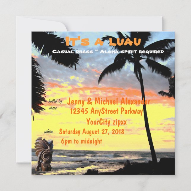Dramatic Palm Tree Sunset Luau Invitation (Front)