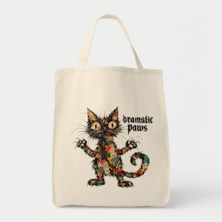 Dramatic Paws Funny Black Cat Art Tote Bag