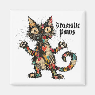 Dramatic Paws Funny Black Cat Refrigerator Magnet