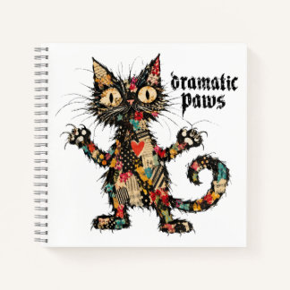 Dramatic Paws Funny Black Cat Spiral Journal