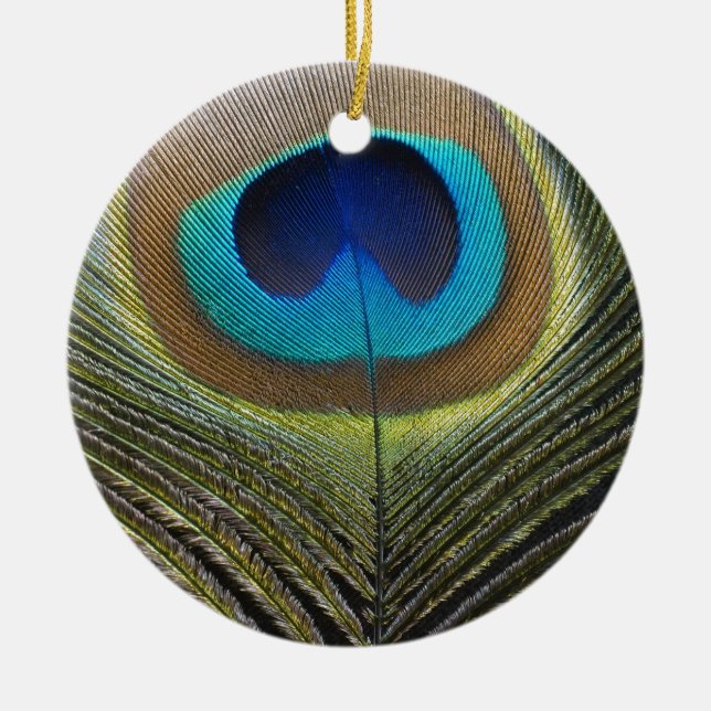 Dramatic Peacock Feather Ceramic Tree Decoration (Front)