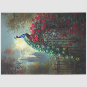 Dramatic Peacock Red Roses Gothic Decoupage Tissue Paper