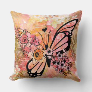Dramatic Pink Butterfly Illustration Cushion