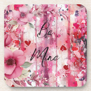 dramatic pink floral hearts Valentine Coaster