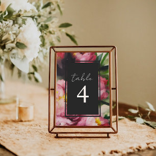 Dramatic Pink Floral Wedding Table Number