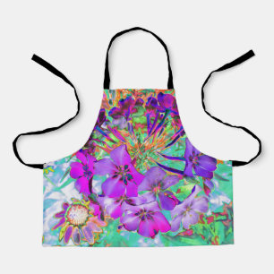 Dramatic Psychedelic Magenta and Purple Flowers Apron
