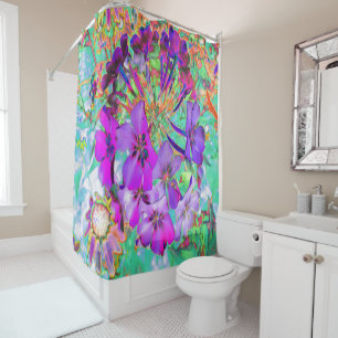 Dramatic Psychedelic Magenta and Purple Flowers Shower Curtain
