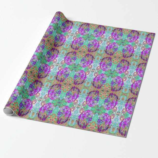 Dramatic Psychedelic Magenta and Purple Flowers Wrapping Paper (Unrolled)